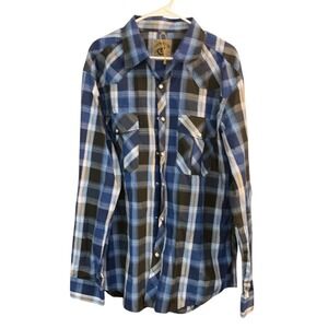 COEVALS CLUB Men's XXL Plaid Long Sleeve Western Shirt Blue Black Casual